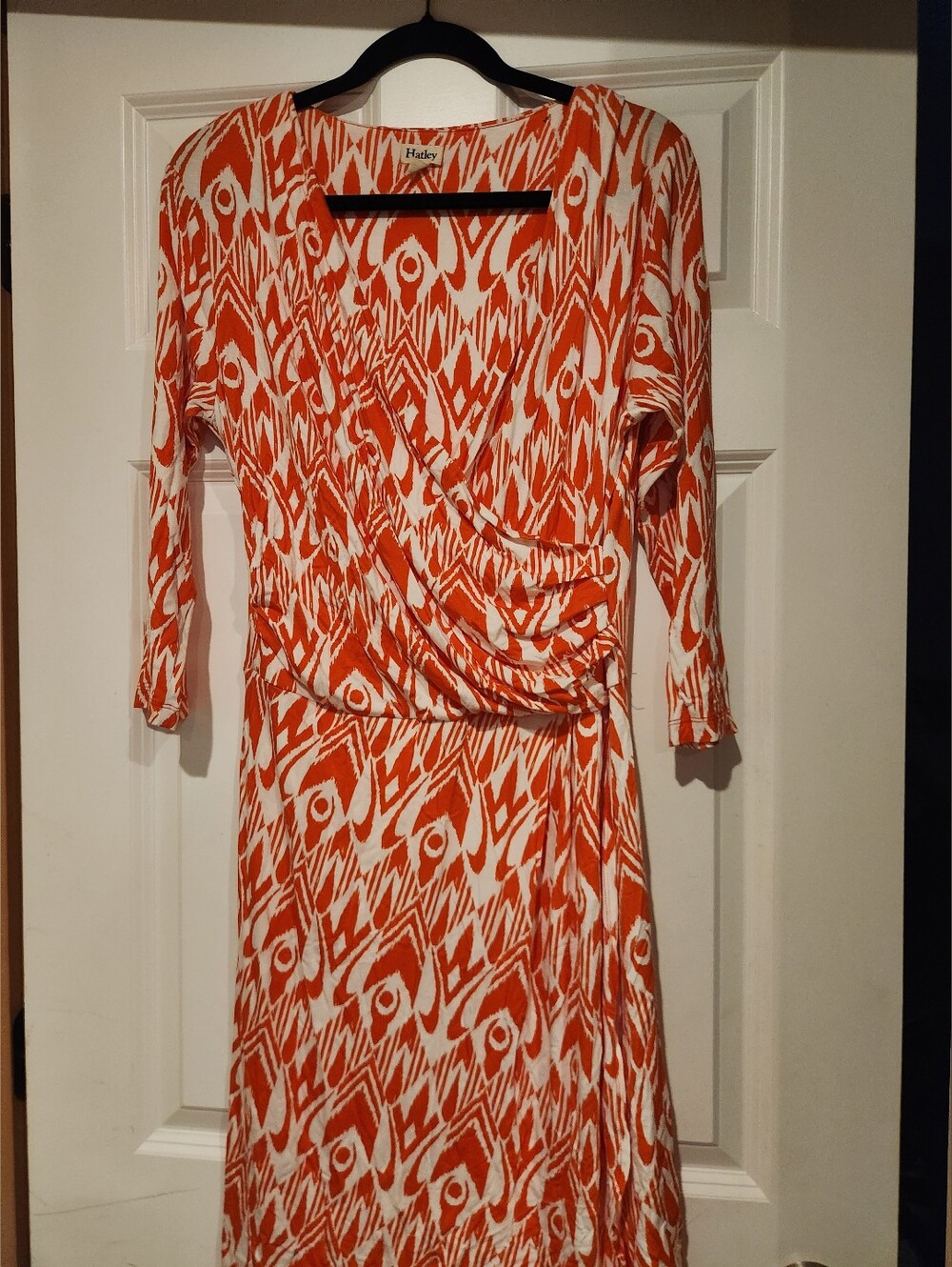 Hatley Orange and White Wrap-Style Midi Dress